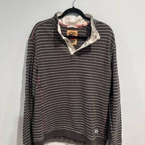 Tommy Bahama Relax Men’s Large Brown Striped Cotton Pullover Quarter Button 🌴🤎